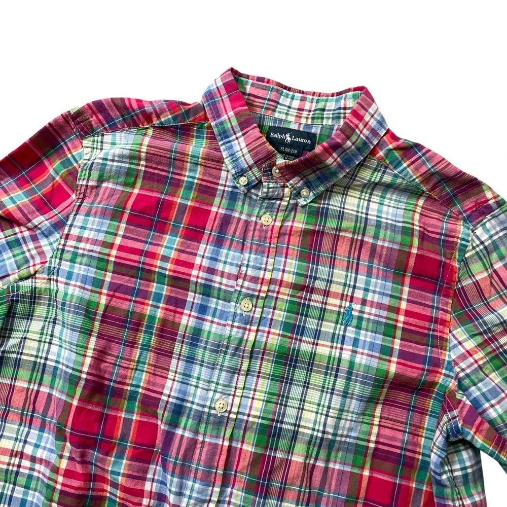 Ralph‎ Lauren Boys XL (18-20) Plaid Button Up Short Sleeve 100% Cotton